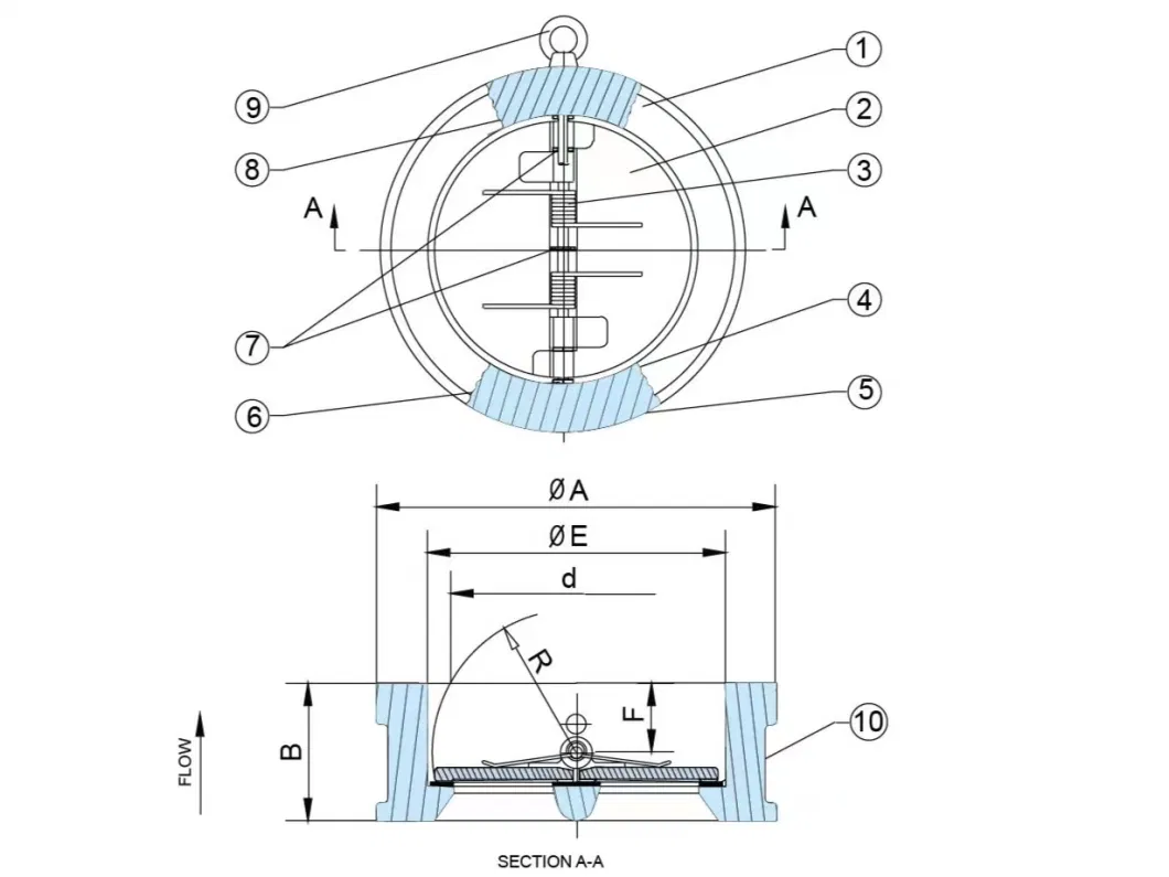 Dual Plate Wafer Check Valves Non Return Full EPDM NBR Rubber Lining Seat